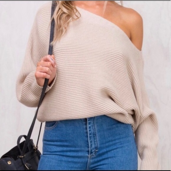 Princess Polly Sweaters - Princess Polly Off the Shoulder Cream Sweater
